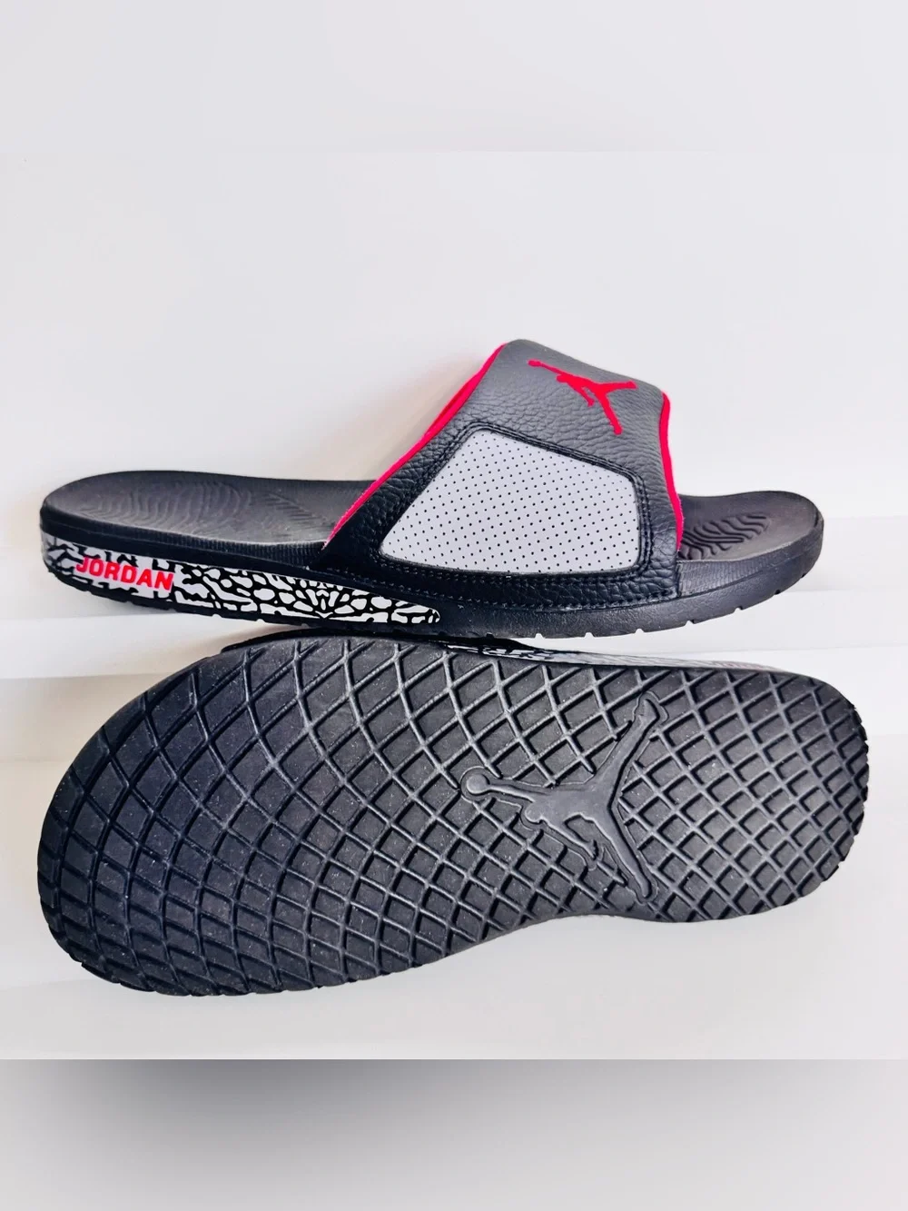 Jordan Hydro 3 Slides Black Cement Red • Men’s 11 • Elephant Print